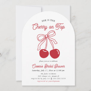 Modern Cherry On Top Pink Bow Bridal Shower Invitation
