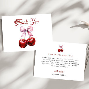Modern Cherry On Top Pink Bow Bridal Shower Thank You Card