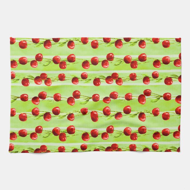 Modern cherry pattern tea towel (Horizontal)