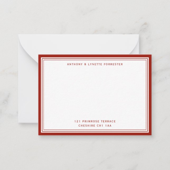 Modern Cherry Red Border Name & Address   Card (Front)