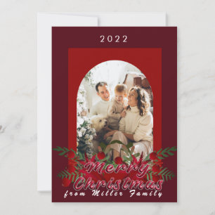 Modern Cherry Red Floral Merry Christmas wish card