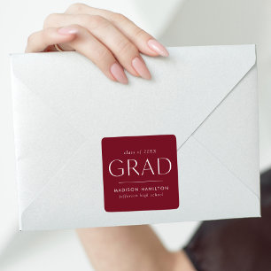 Modern Cherry Red Graduation Square Sticker