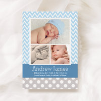 Modern Chevron Baby Boy Blue Grey Photo Birth