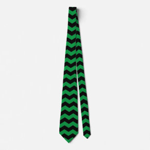 Modern Chevron Black and Green Pattern Tie