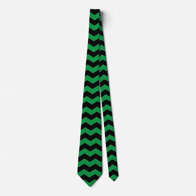 Modern Chevron Black and Green Pattern  Tie (Front)
