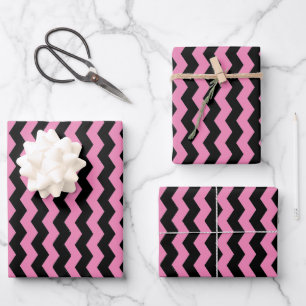 Modern Chevron Black and Pink Pattern Wrapping Paper Sheet