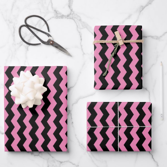 Modern Chevron Black and Pink Pattern  Wrapping Paper Sheet (Front)