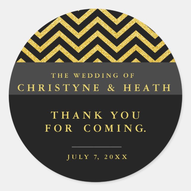 Modern Chevron Black & Gold Elegant Party Sticker (Front)
