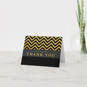 Modern Chevron Black & Gold Folded Thank You Card