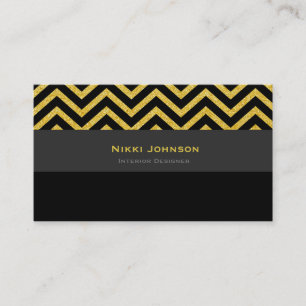 Modern Chevron Black & Gold Glam Business Card