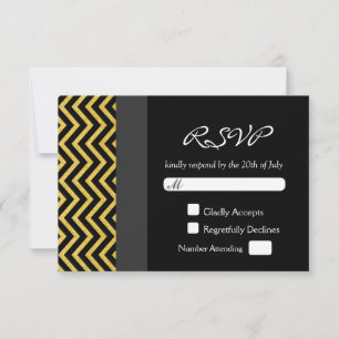 Modern Chevron Black & Gold Wedding RSVP Card