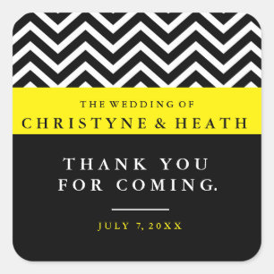 Modern Chevron Black Yellow Elegant Favour Sticker