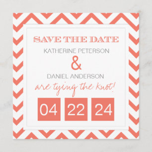 Modern Chevron Coral Save the Date
