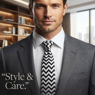 Modern Chevron Design Tie in Black and White Style