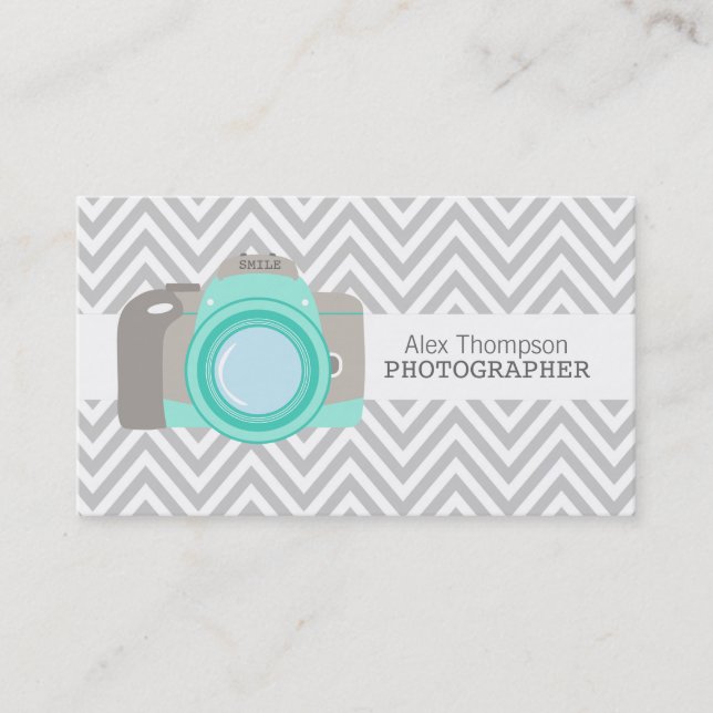 Modern Chevron DSLR Camera Photographer Business Card (Front)