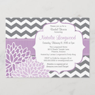 Modern Chevron Floral baby or bridal shower purple Invitation