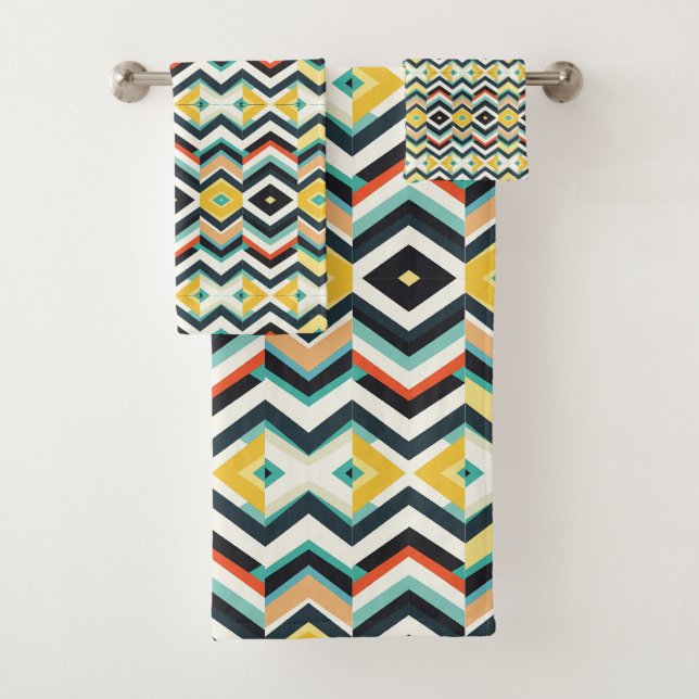 modern chevron Geometric pattern Bath Towel Set (Insitu)