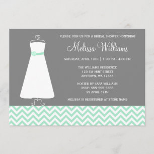 Modern Chevron Gown Mint Grey Bridal Shower Invitation