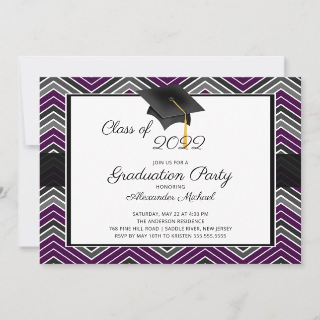 Modern Chevron Graduate Tassel Graduation Party In Invitation (Front)