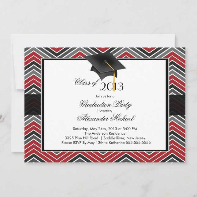 Modern Chevron Graduate Tassel Graduation Party Invitation (Front)