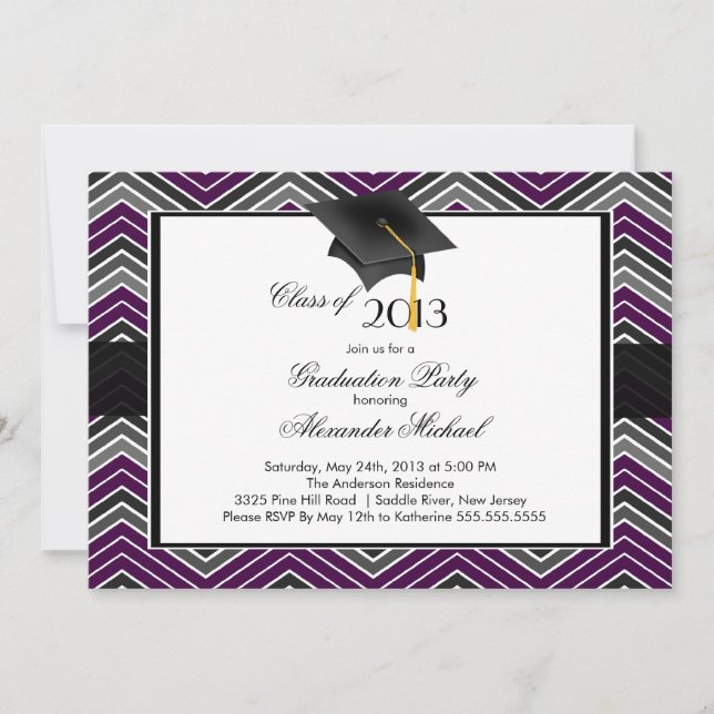 Modern Chevron Graduate Tassel Graduation Party Invitation (Front)
