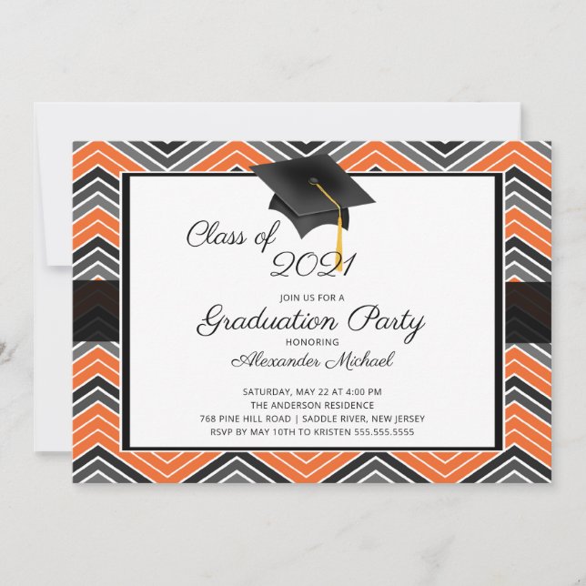 Modern Chevron GraduateTassel Graduation Party Invitation (Front)