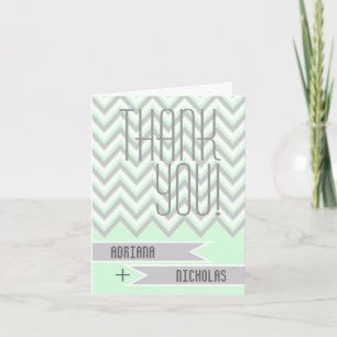 Modern chevron grey, mint green wedding Thank You Card