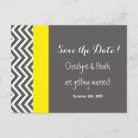 Modern Chevron Grey & Yellow Save Date Postcard