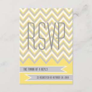 Modern chevron grey, yellow wedding RSVP Card