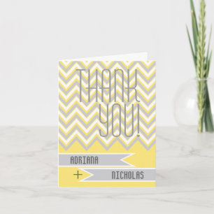 Modern chevron grey, yellow wedding Thank You