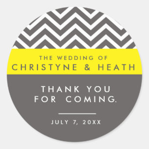 Modern Chevron Grey & Yellow White Party Sticker