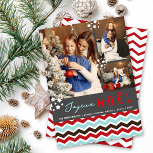 Modern Chevron Joyeux Noel Star Holiday Photo Card