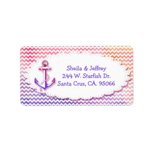 Modern Chevron Nautical Wedding Address Label