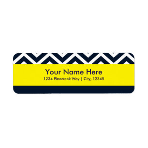 Modern Chevron Navy Blue Yellow Address Labels