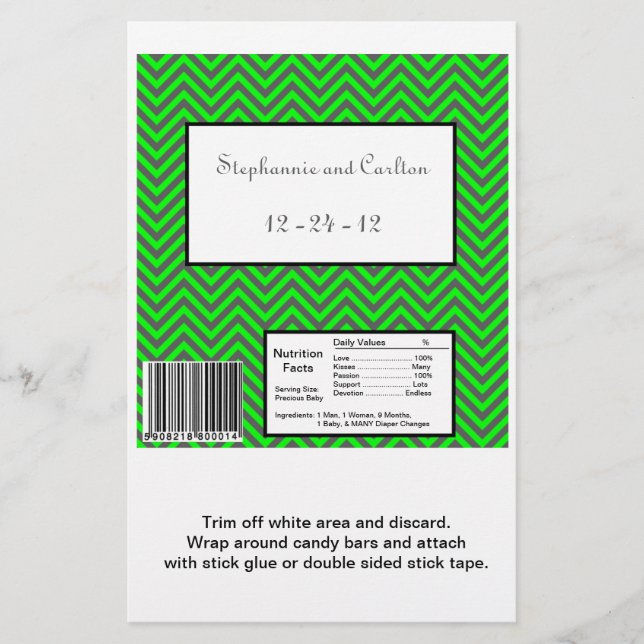 Modern Chevron Neon Green/Grey Candy Wrapper (Front)