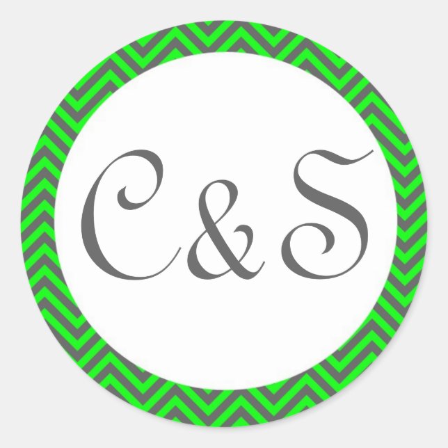Modern Chevron Neon Green/Grey Envelope Stickers (Front)