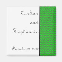 Modern Chevron Neon Green/Grey Wedding Magnet