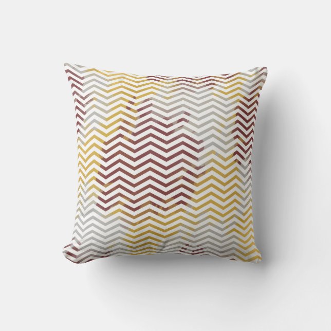 Modern Chevron Pattern Abstract Red Gold Splotches Cushion (Front)