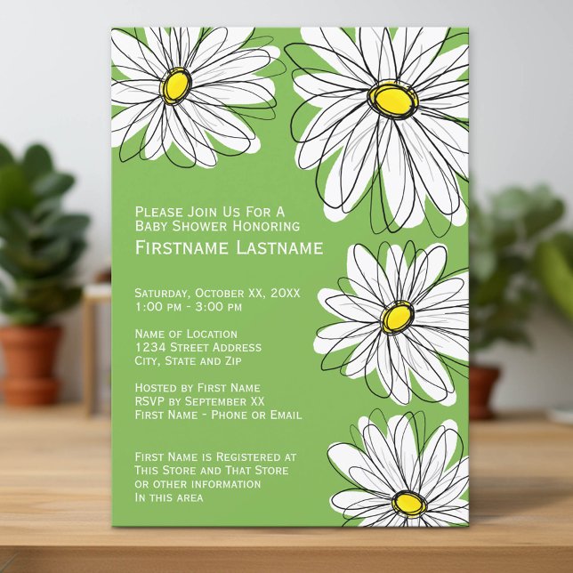 Modern Chevron pattern and daisy Baby Girl Shower Invitation (Custom Invitation with Download Option)