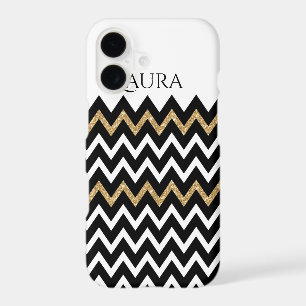 Modern Chevron Pattern Black White & Gold
