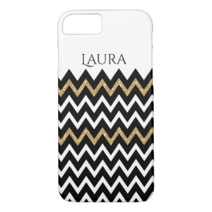 Modern Chevron Pattern Black White & Gold iPhone 8/7 Case