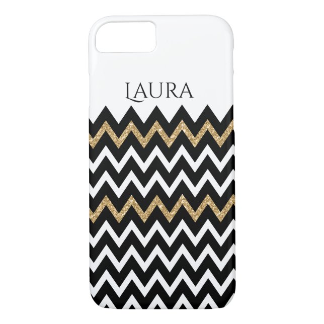 Modern Chevron Pattern Black White & Gold Case-Mate iPhone Case (Back)