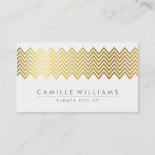 MODERN CHEVRON pattern cool gold foil white grey Business Card
