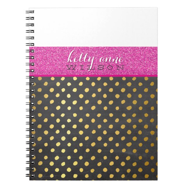 MODERN CHEVRON PATTERN gold glitter pink grey Notebook (Front)