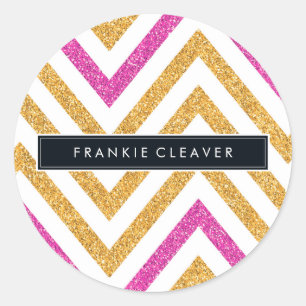 MODERN CHEVRON PATTERN gold pink glitter black Classic Round Sticker