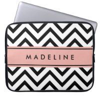 Modern Chevron Pattern & Name Pink, Black & White