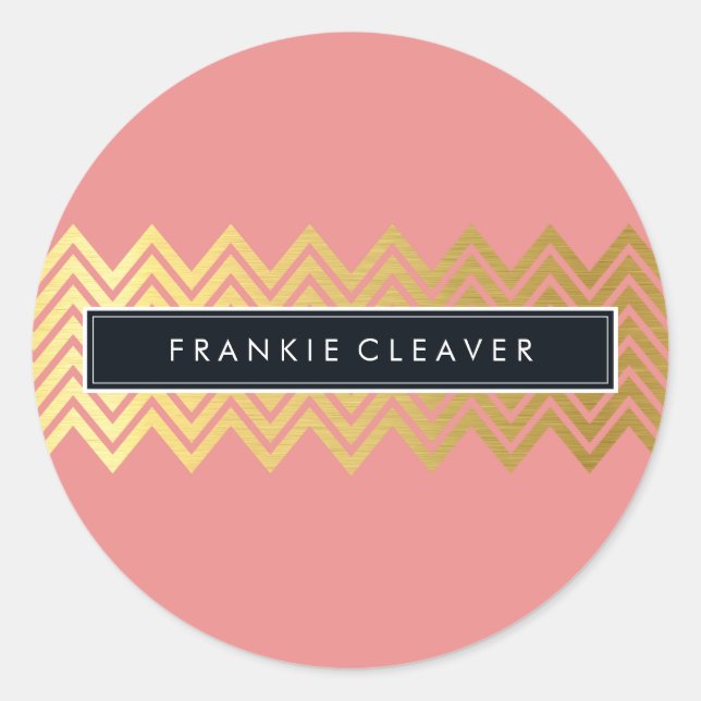 MODERN CHEVRON PATTERN trendy gold simple coral Classic Round Sticker (Front)