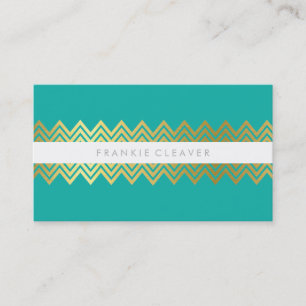MODERN CHEVRON PATTERN trendy simple gold jade Business Card