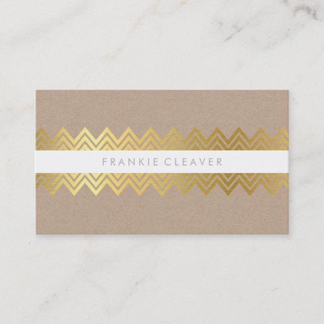 MODERN CHEVRON PATTERN trendy simple gold kraft Business Card (Front)