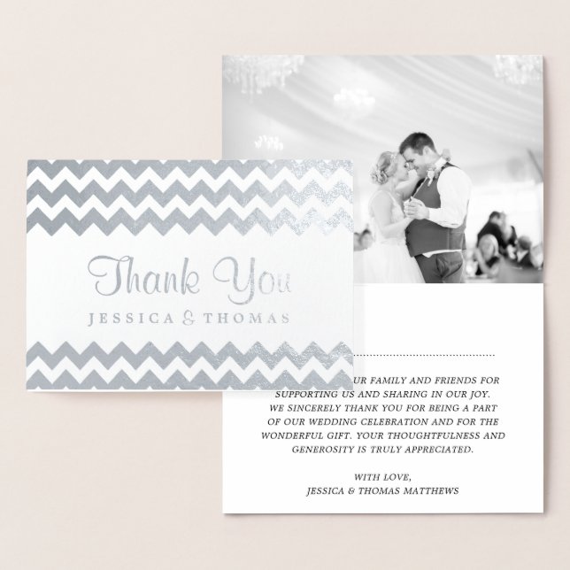 Modern Chevron Photo Wedding Thank You Foil Card (Display)